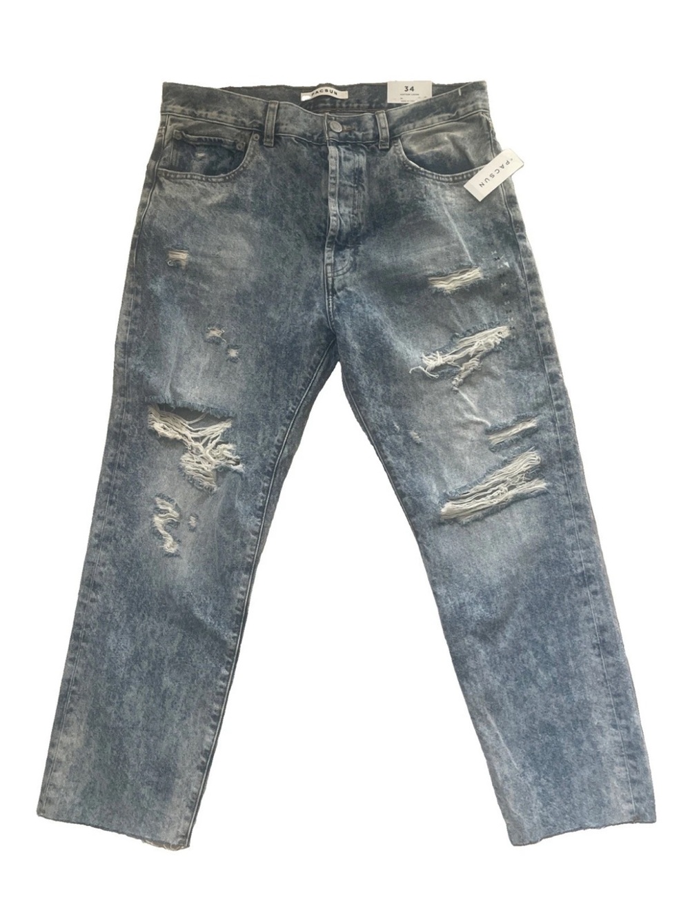 PacSun Jeans Mens Vintage Loose Button Fly Blue Distressed Fringe 34x28 nwt